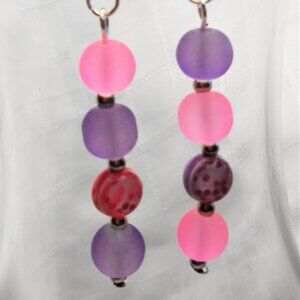 No369 Handmade earrings with frosted glass and acrylic beads